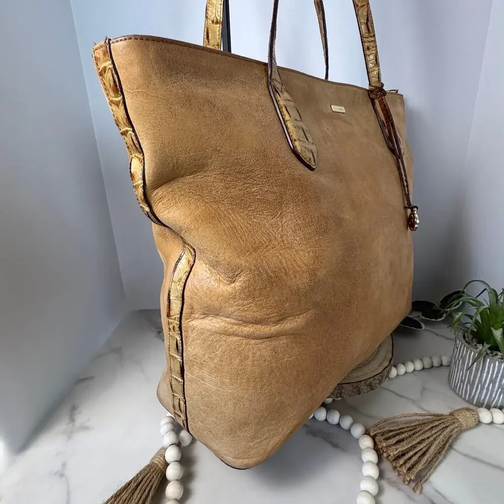 Brahmin Misha Toasted Rochelle Tote Caramel Nubuck Crock Embossed Leather - Picture 4 of 12